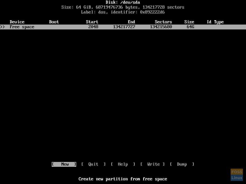 List of partitions in cfdisk