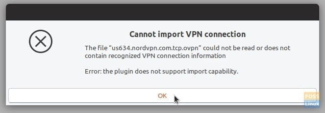 Error selecting the NordVPN Config file