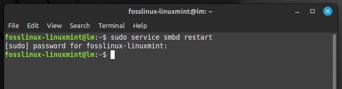 Restarting the Samba service