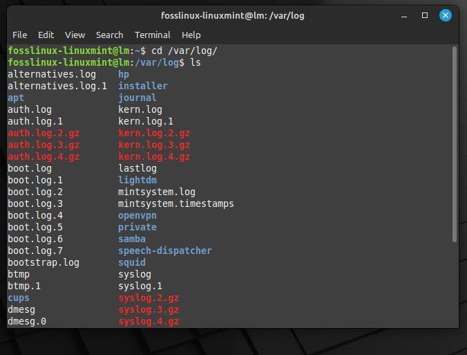 System logs stored in var directory