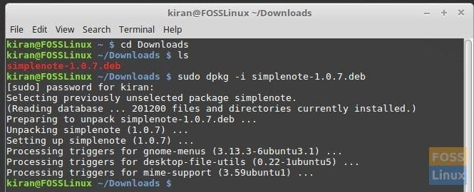 SimpleNote installation on Linux Mint