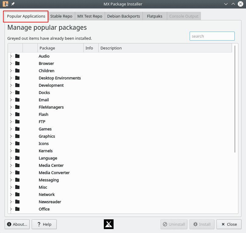 MX Package Installer - Popular Applications
