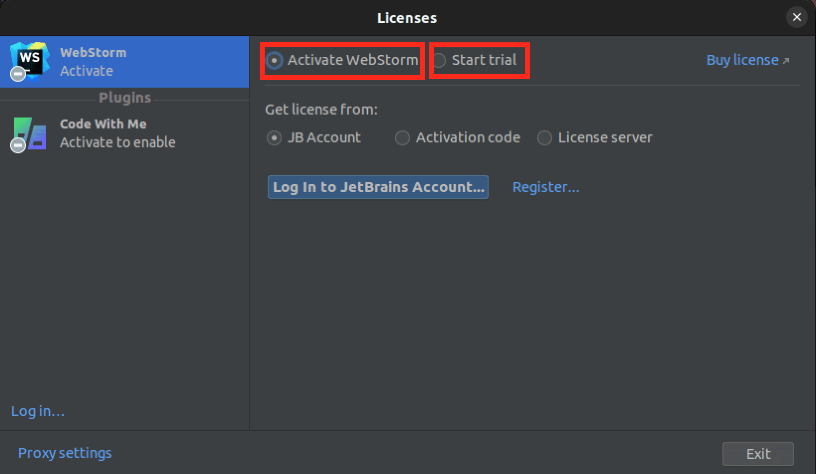 activate webstorm