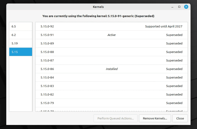 available linux kernels in linux mint