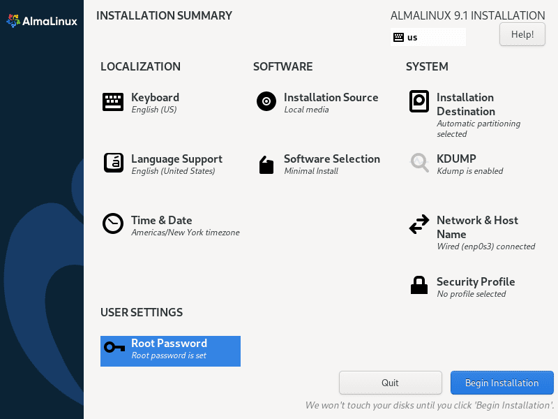 begin installation of almalinux