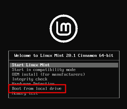 Booting Linux Mint from a local drive