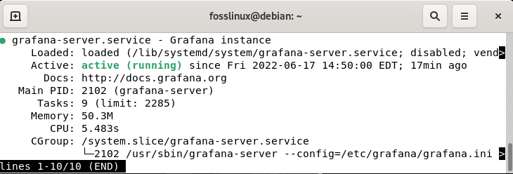 check grafana service status