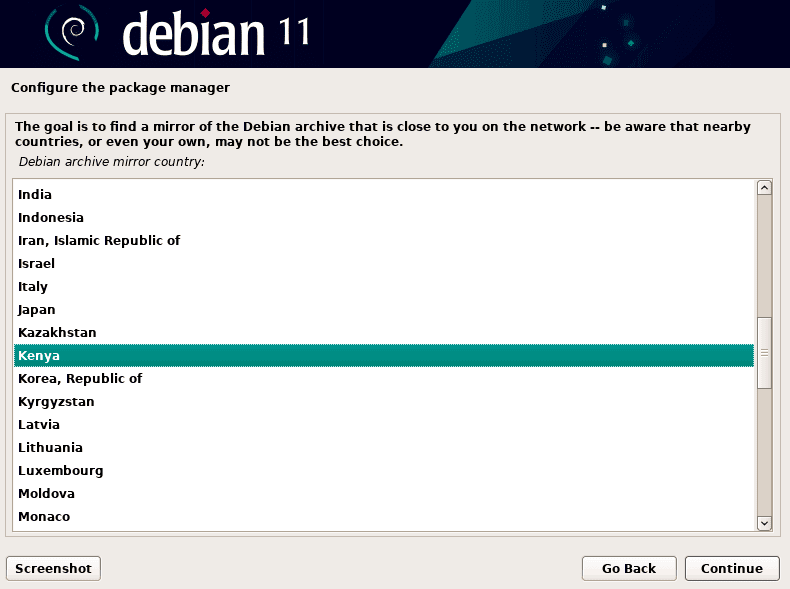 choose debian archive mirror