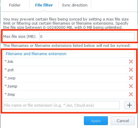 choose file size, type and extension