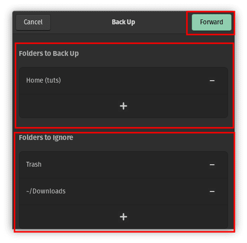 choose folders to backup and folders to ignore