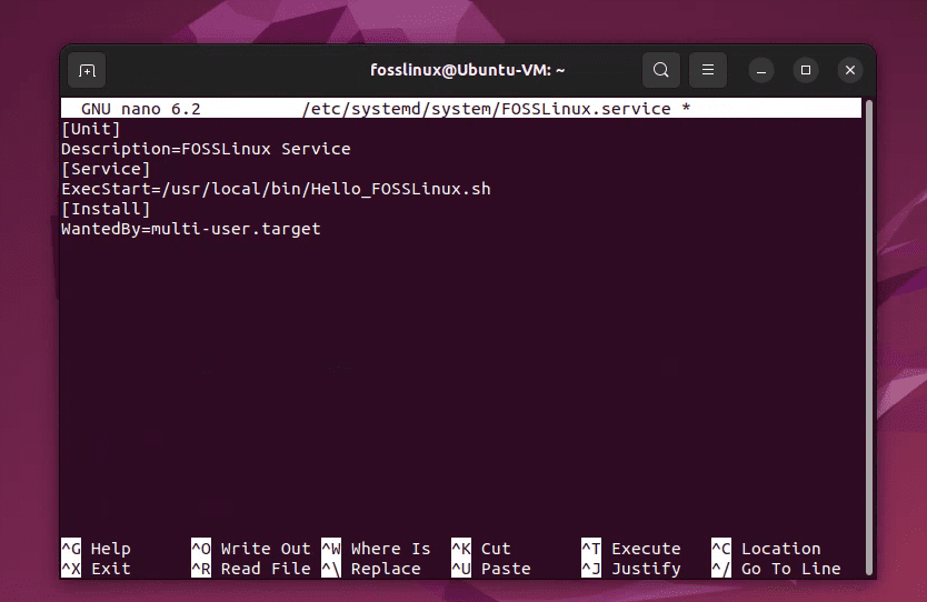 creating a systemd unit file using nano editor
