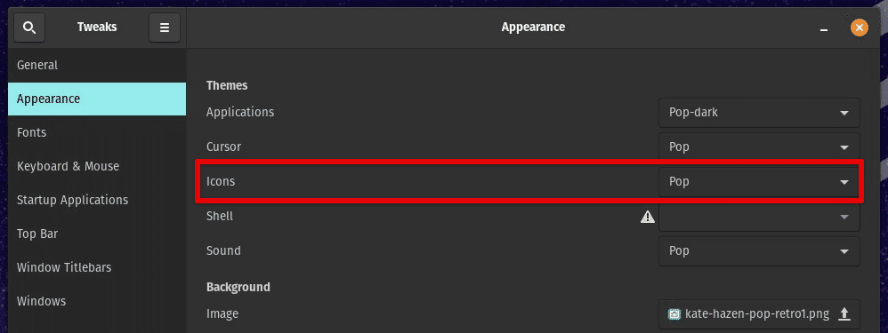 Customizing icons in Pop!_OS