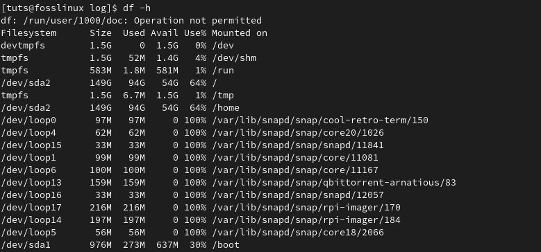 df sysadmin command