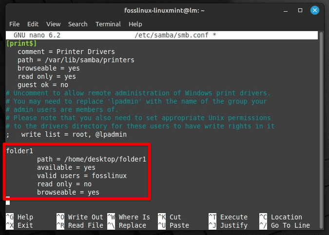 Editing the Samba configuration file