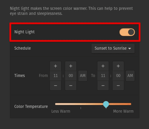 Enabling Night Light