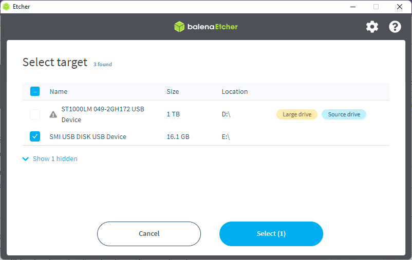 etcher select target