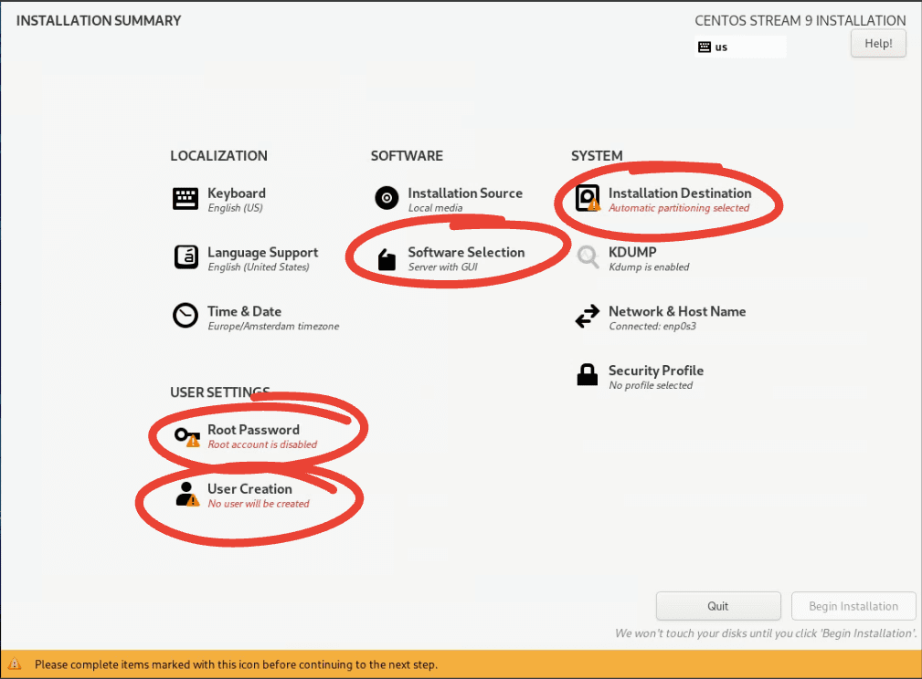 initial installation summary