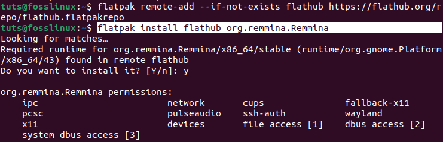 install remmina with flatpak