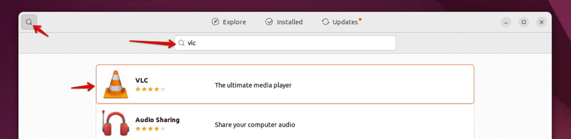 installing vlc app using ubuntu software