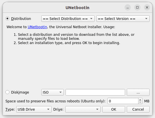 launch unetbootin