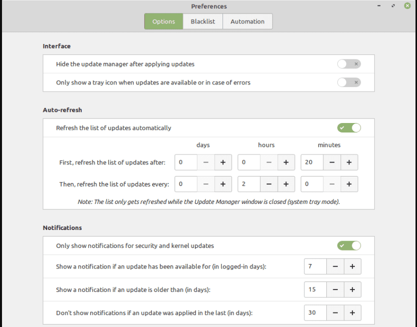 linux mint 20.2 notification preferences