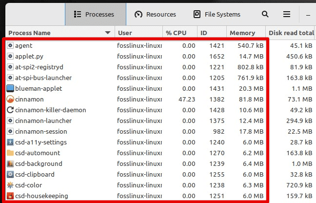 Linux Mint processes