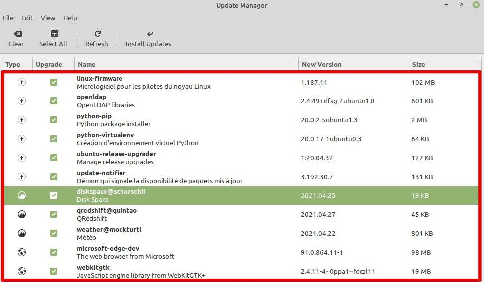 Linux Mint update manager