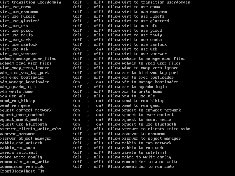 listing all the selinux booleans available on the system