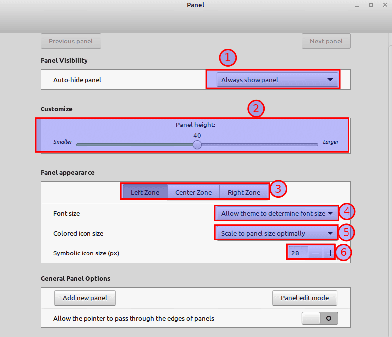 modify the panel