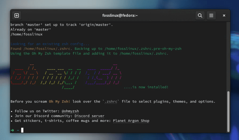 oh my zsh on fedora 39