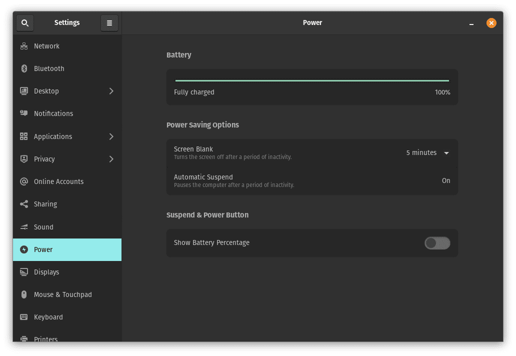 open power settings