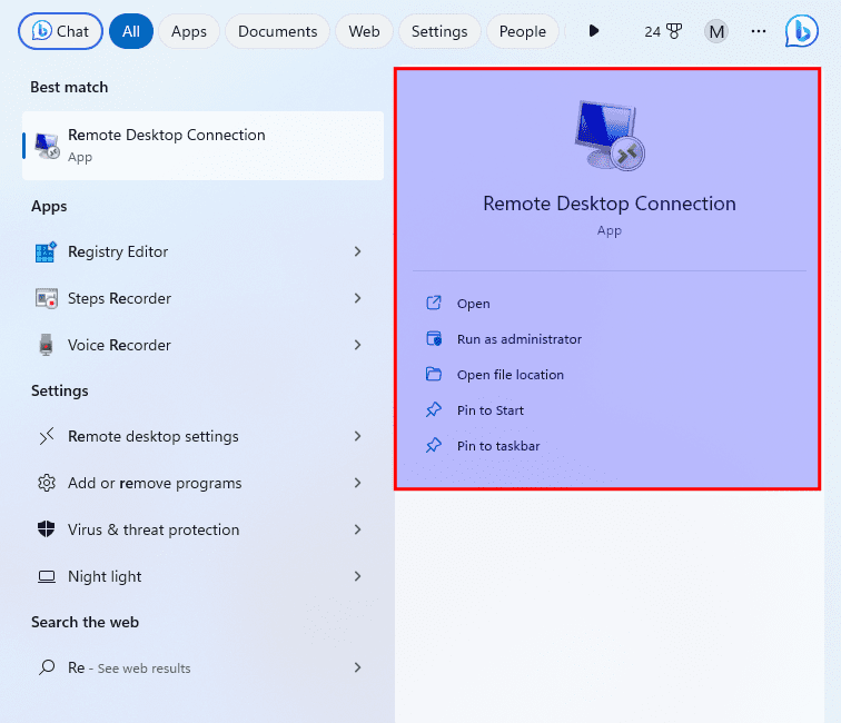 open remote desktop connection