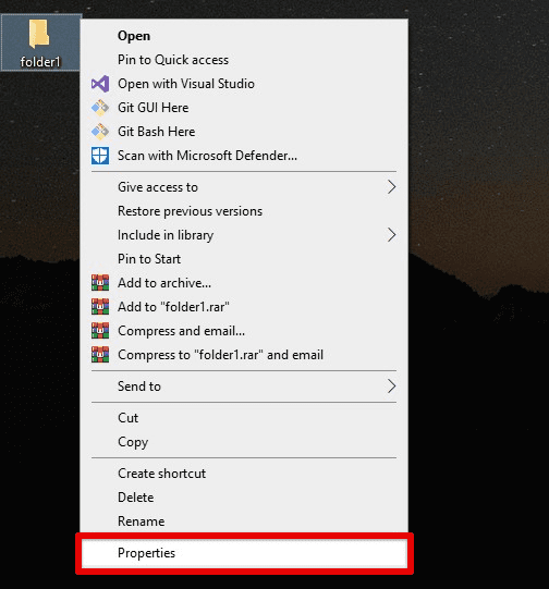 Opening folder properties