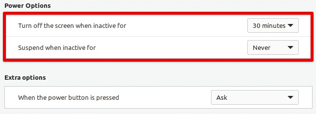 Power options in Linux Mint
