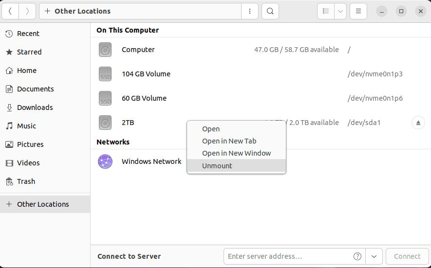 Unmount a drive