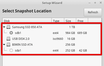 Selecting snapshot location