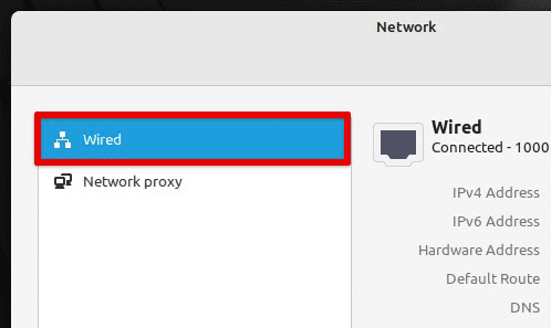 Selecting the wired network interface