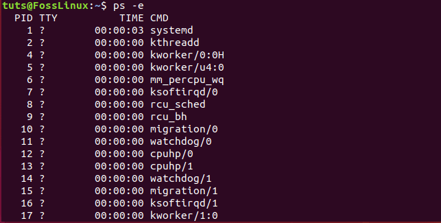 show all processes using ps command