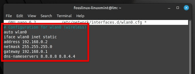 Specifying network settings in configuration file