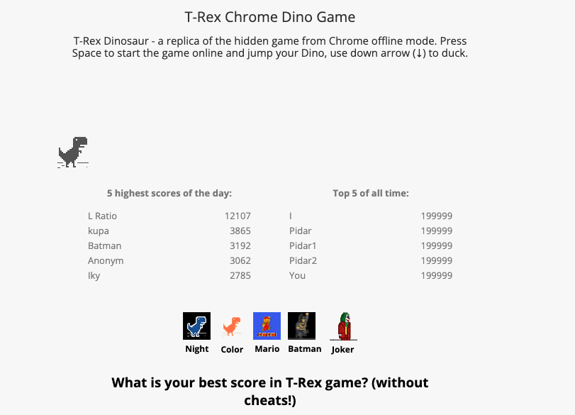 t rex chrome dino game