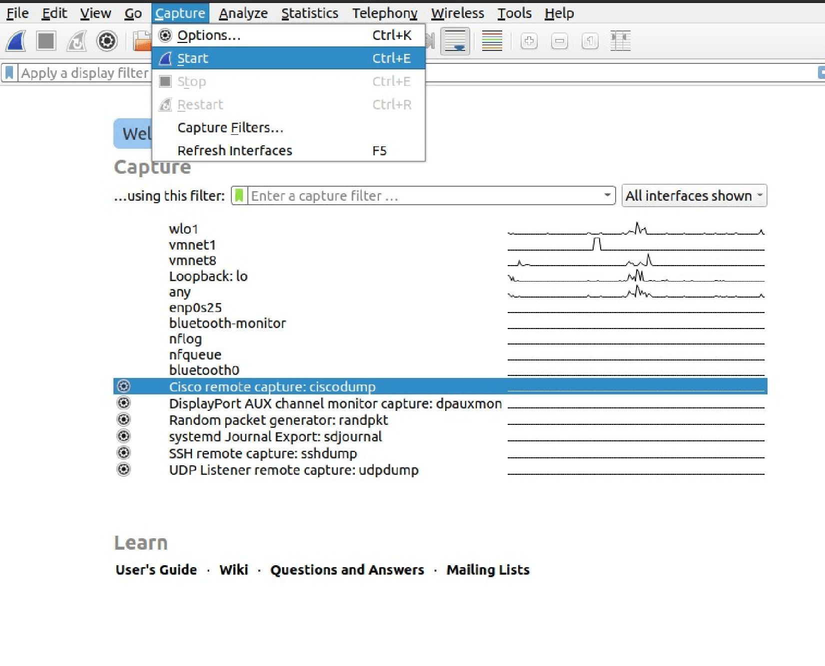 the capture button of wireshark-min