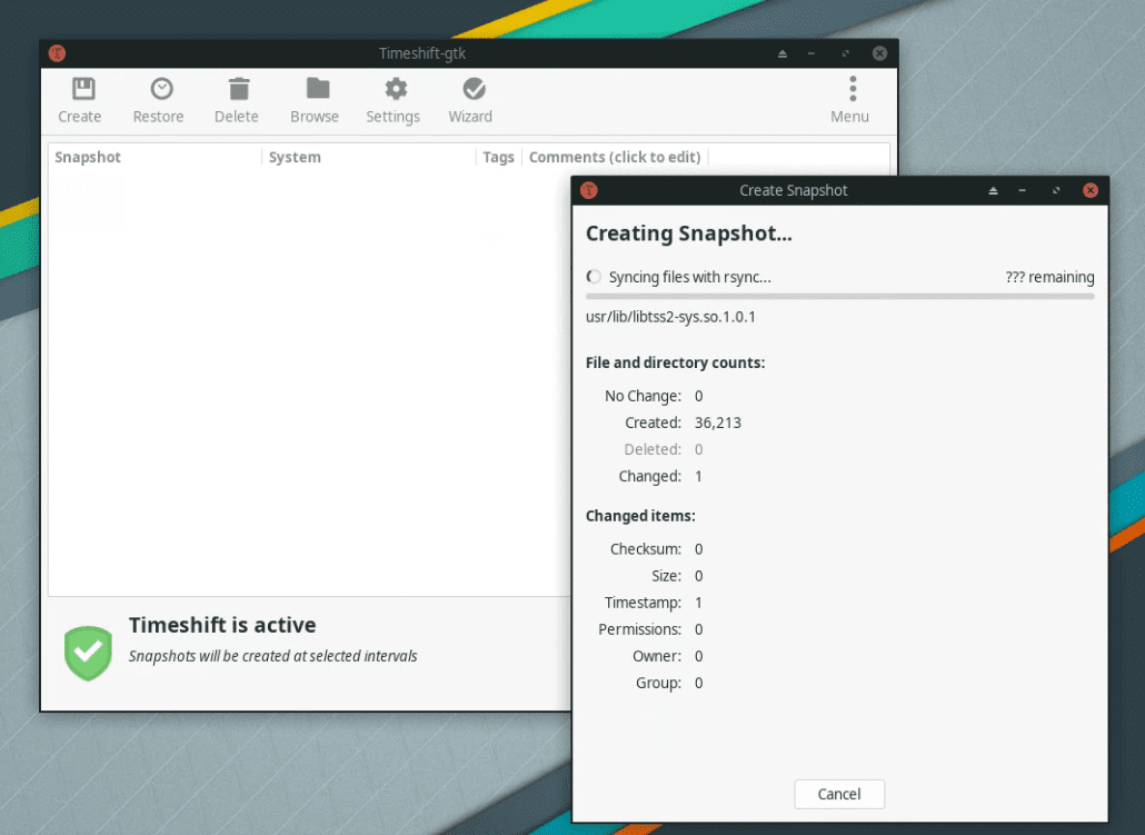 timeshift on manjaro xfce