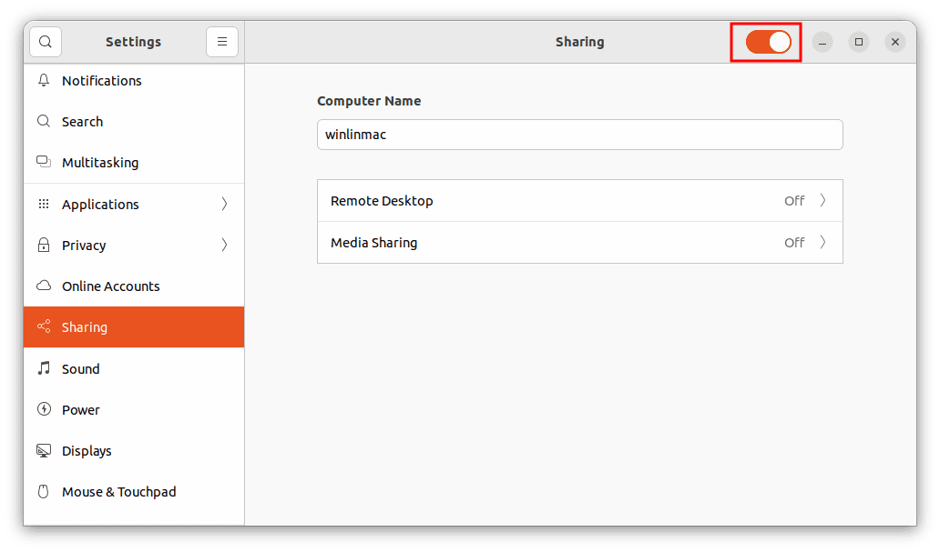 toggle on screen sharing