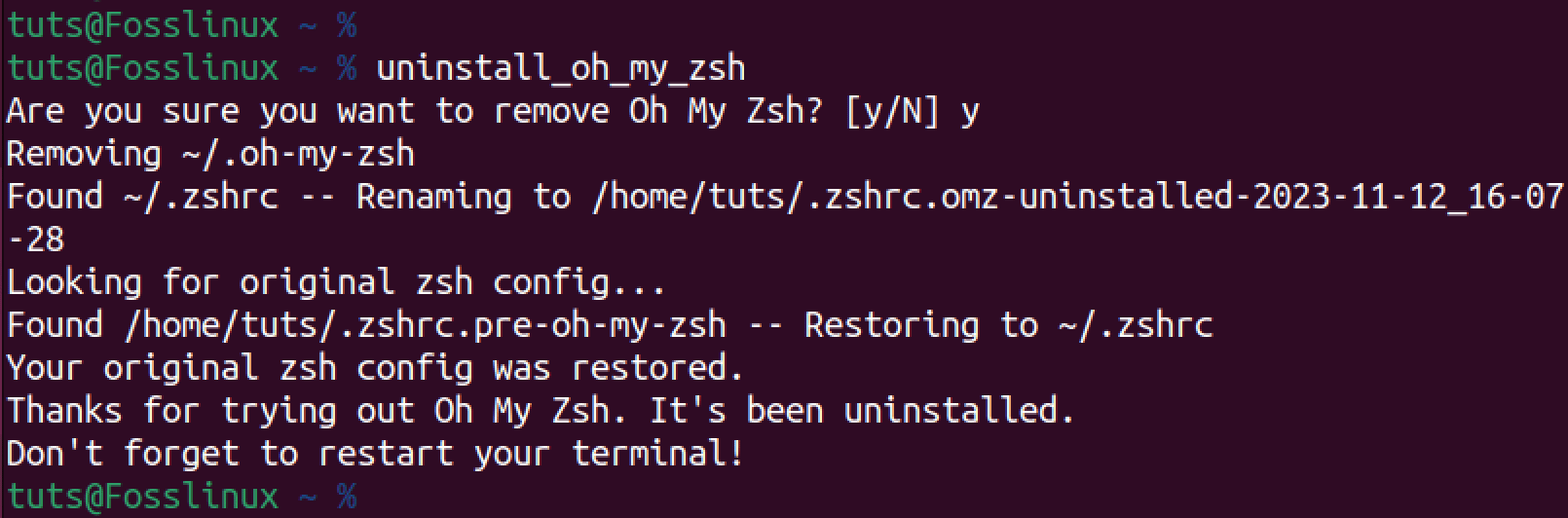 uninstall oh my zsh