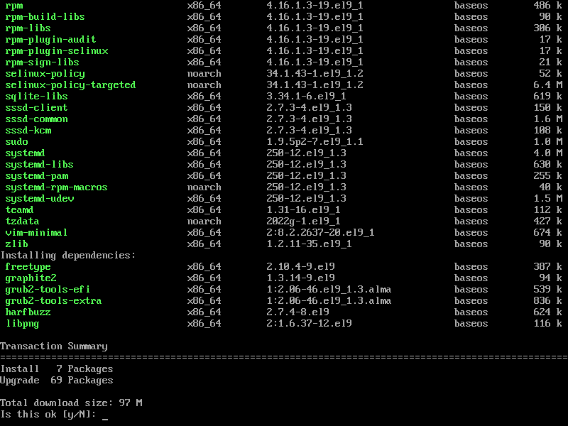 updating almalinux