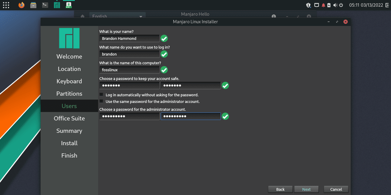 user accounts and password setup