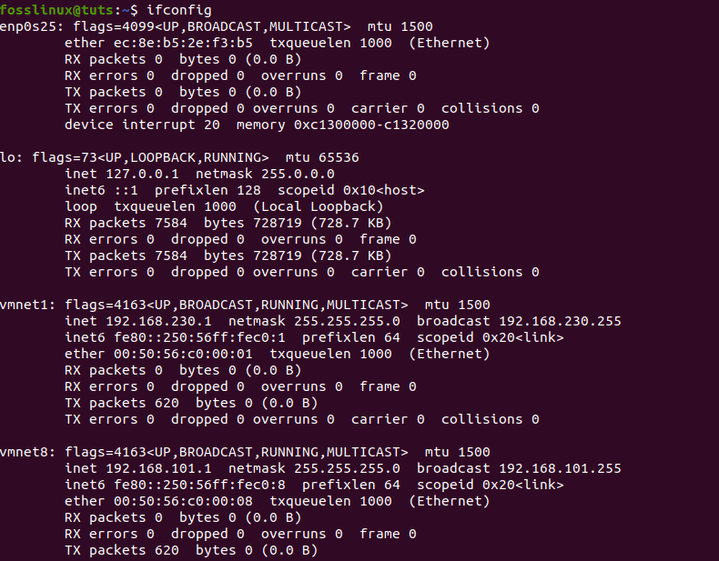 using the ifconfig command in Nikto