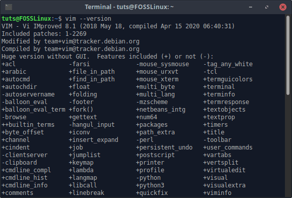 Vim Version information