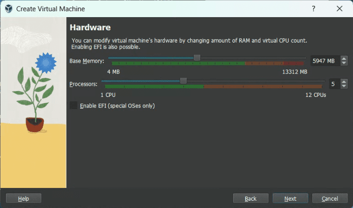 virtualbox settings ram and processors